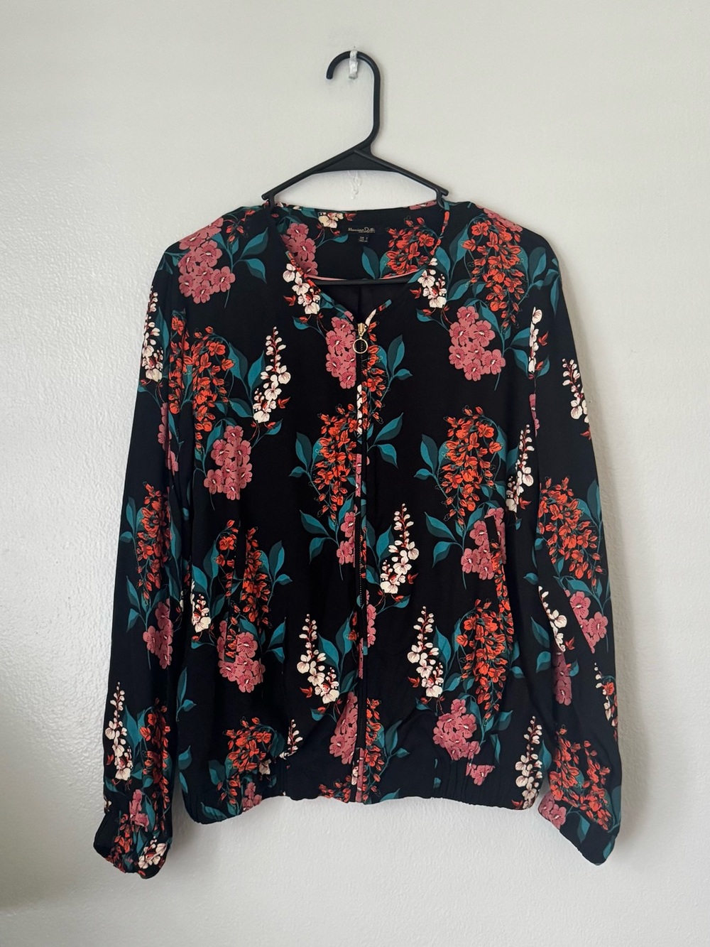 Massimo Dutti Women’s Large Black Floral Blouse Long Sleeve